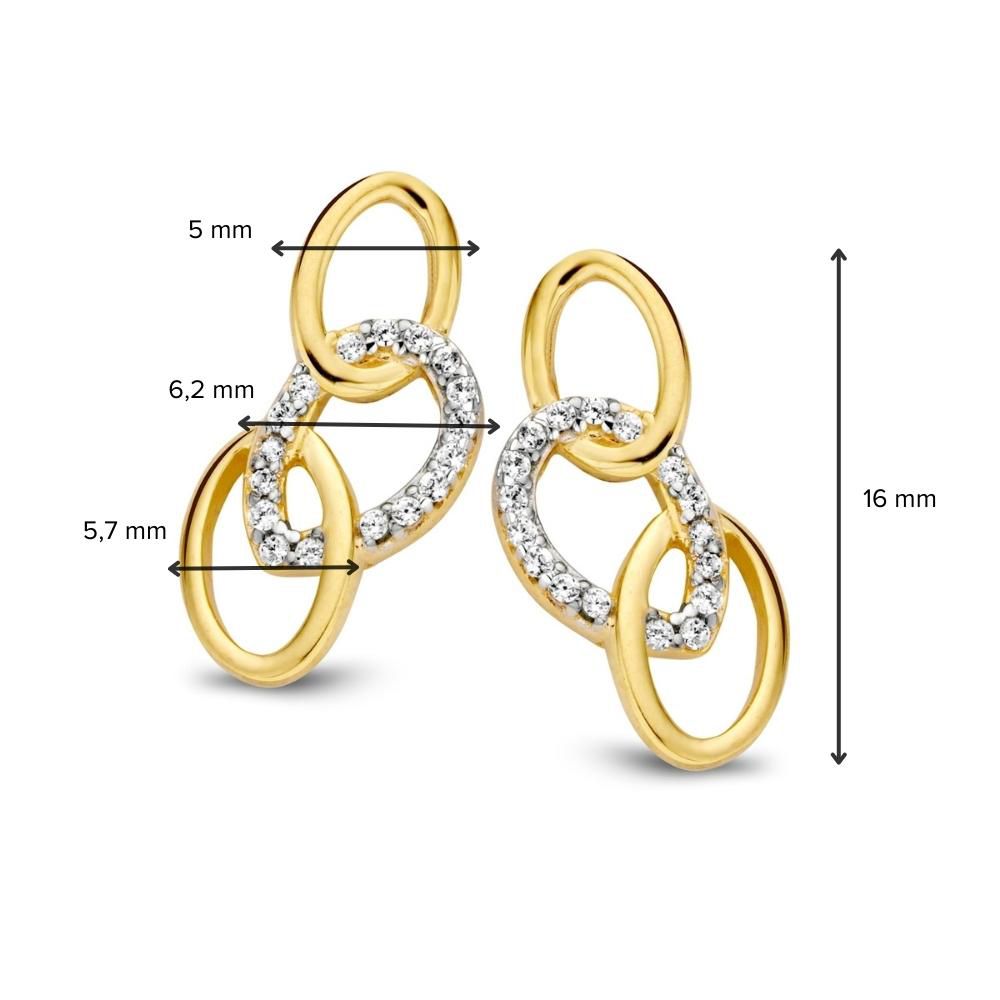 Boucles d'oreilles bicolores en or blanc et or jaune avec des zircones – 14 carats, 16mm