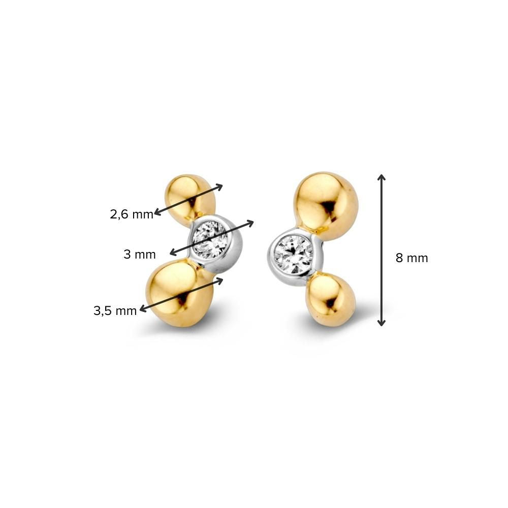 Boucles d'oreilles bicolores en or jaune/blanc avec zircones blanches 4,5 mm