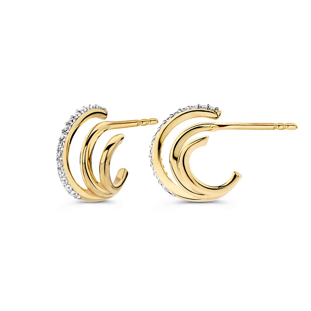 Puces d'oreilles en or jaune avec zircones - 14K, 8mm