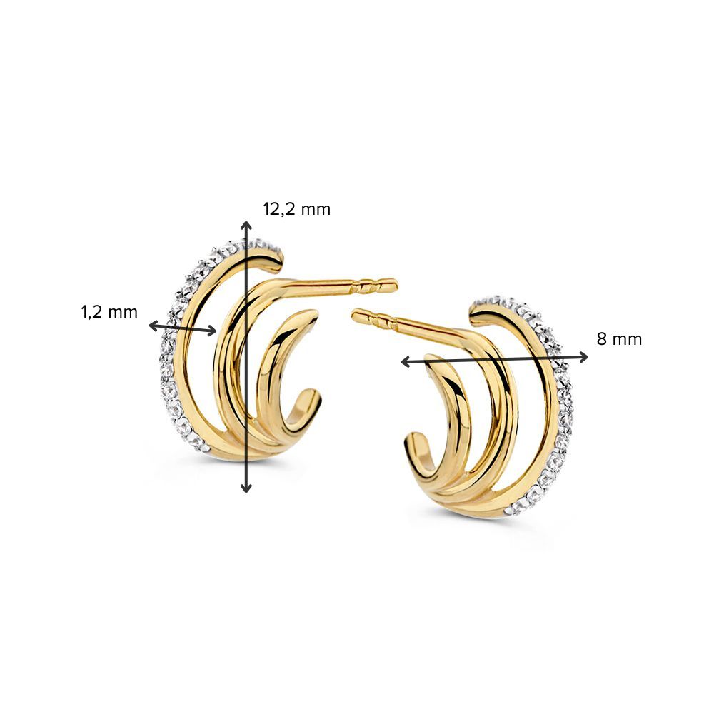 Puces d'oreilles en or jaune avec zircones - 14K, 8mm
