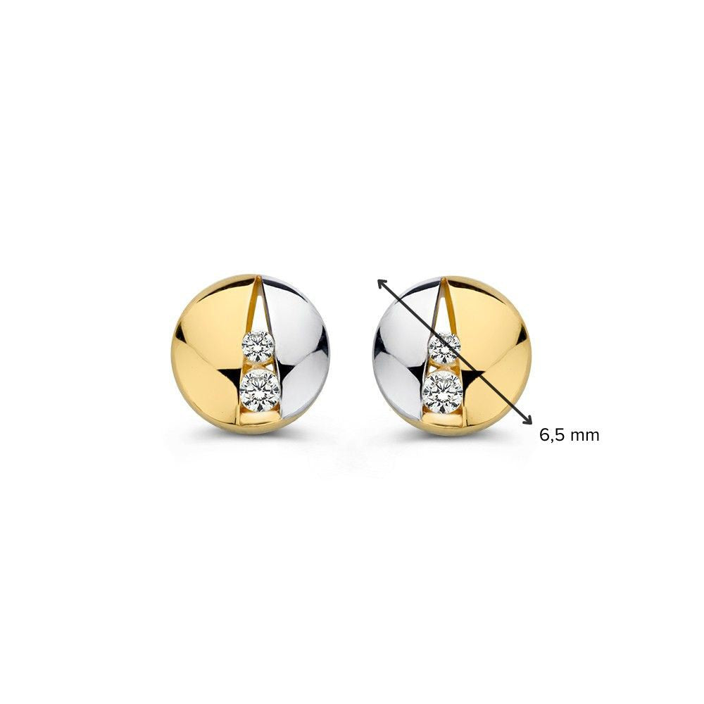 Boucles d'oreilles bicolores en or jaune et or blanc avec zircone – 14 carats