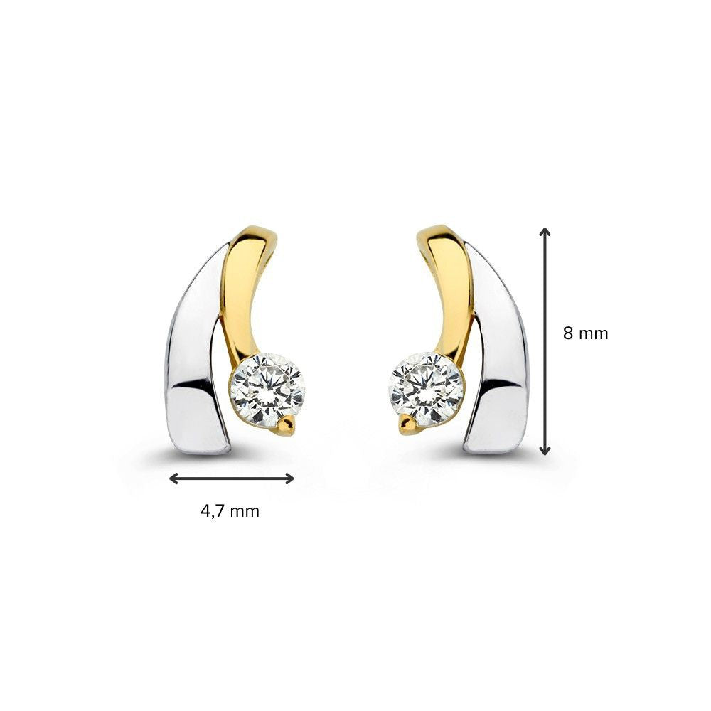 Boucles d'oreilles bicolores en or blanc et or jaune avec zircone - 14 carats