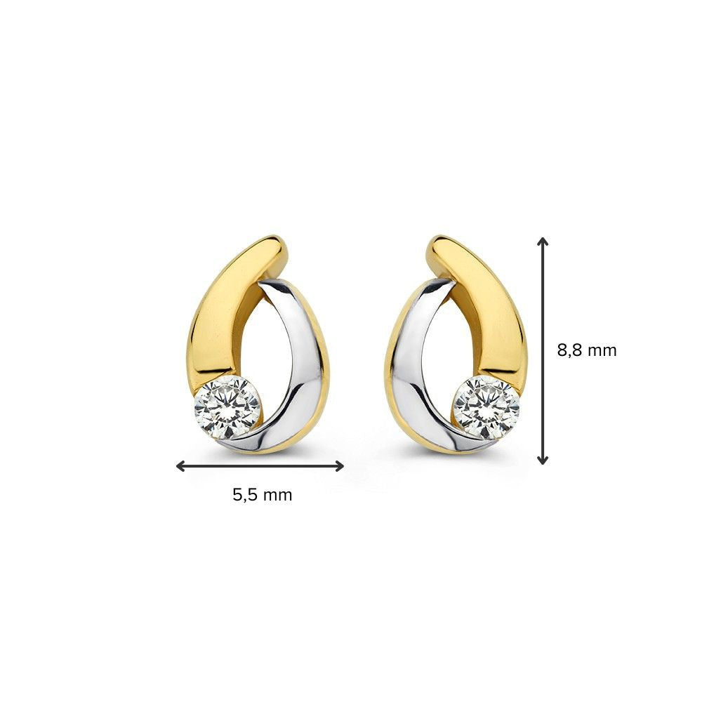 Boucles d'oreilles bicolores en or blanc et or jaune avec zircone - 14 carats
