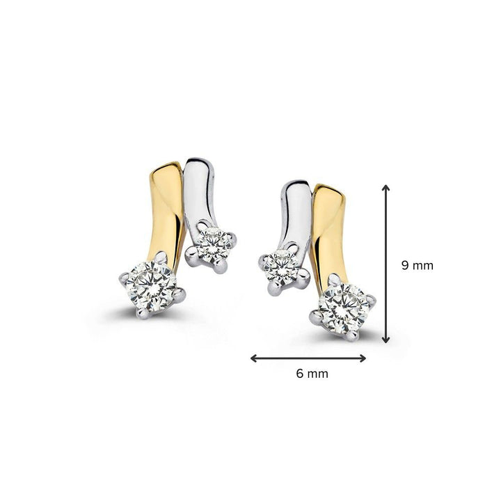 Bicolor Wit- en Geelgouden Oorstekers met Zirkonia - 14K, 8.5mm