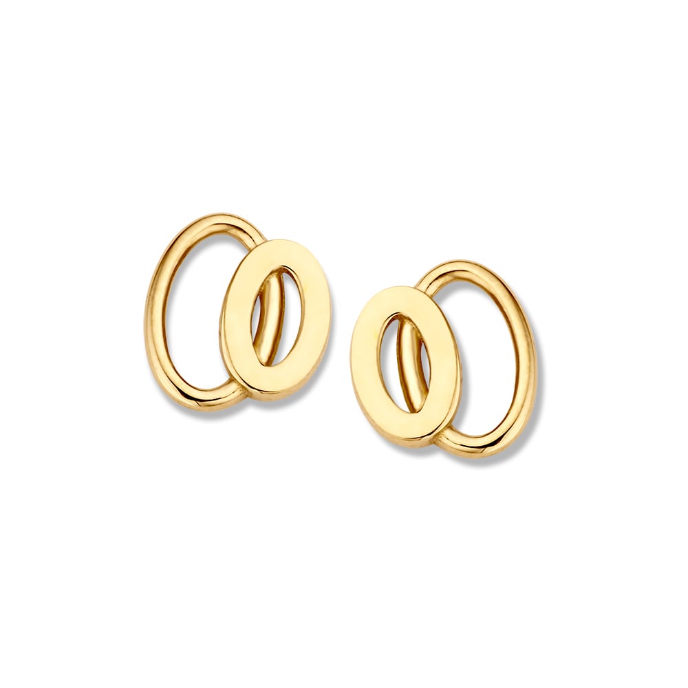 Boucles d'oreilles en or jaune 14K, de forme ovale avec un design simple et élégant.