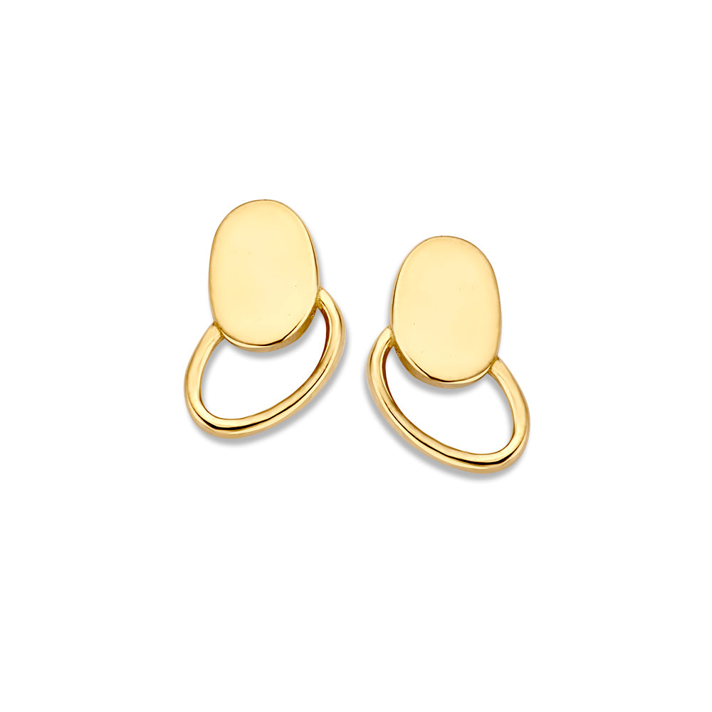 Boucles d'oreilles en or jaune 14K, forme ovale avec un design minimaliste et élégant.