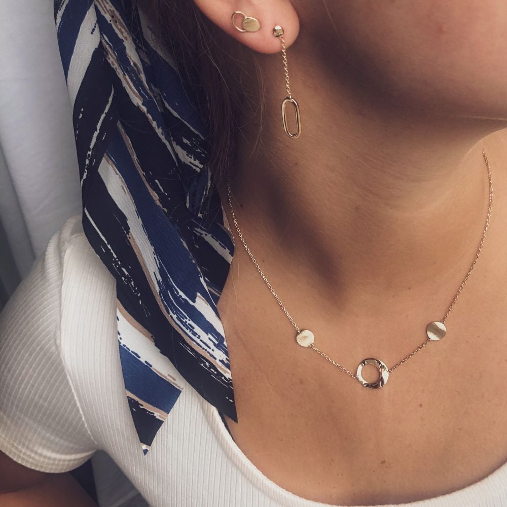 Puces d'oreilles en or jaune 14K avec longs pendentifs 40mm