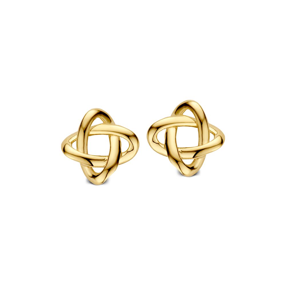 Boucles d'oreilles en or jaune 14K au design tressé.