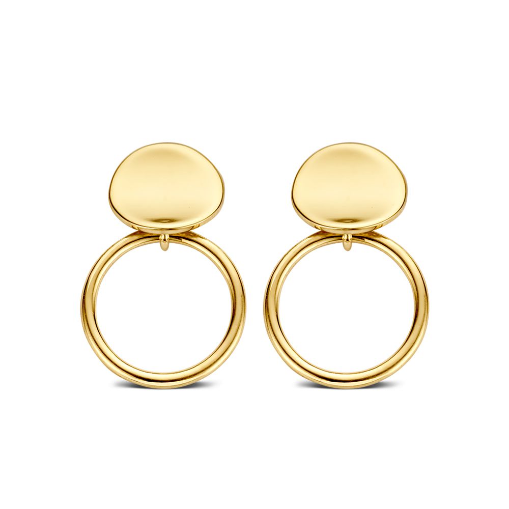 Boucles d'oreilles en or jaune de 14 carats, forme simple et raffinée, mesurant 18 mm x 12 mm.