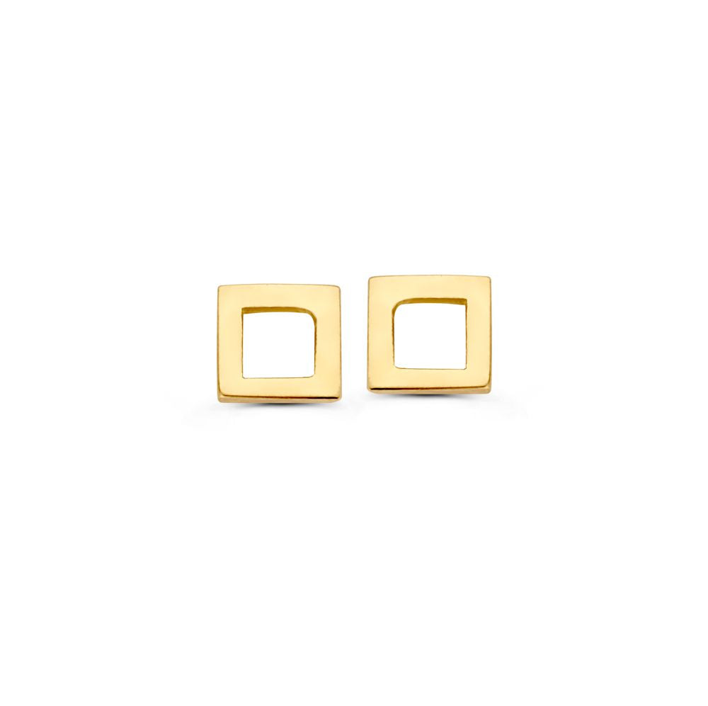 Boucles d'oreilles en or jaune au design carré, finition lisse et moderne.