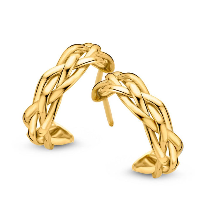 14K Geelgouden Gevlochten Oorringen met Steker