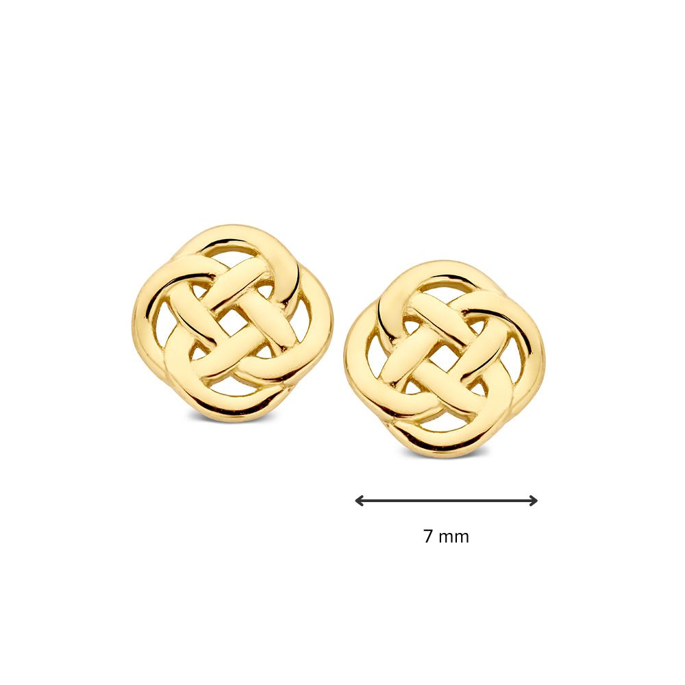 Boucles d'oreilles en or jaune avec motif tissé – Boucles d'oreilles élégantes pour femme - Van der Kooij