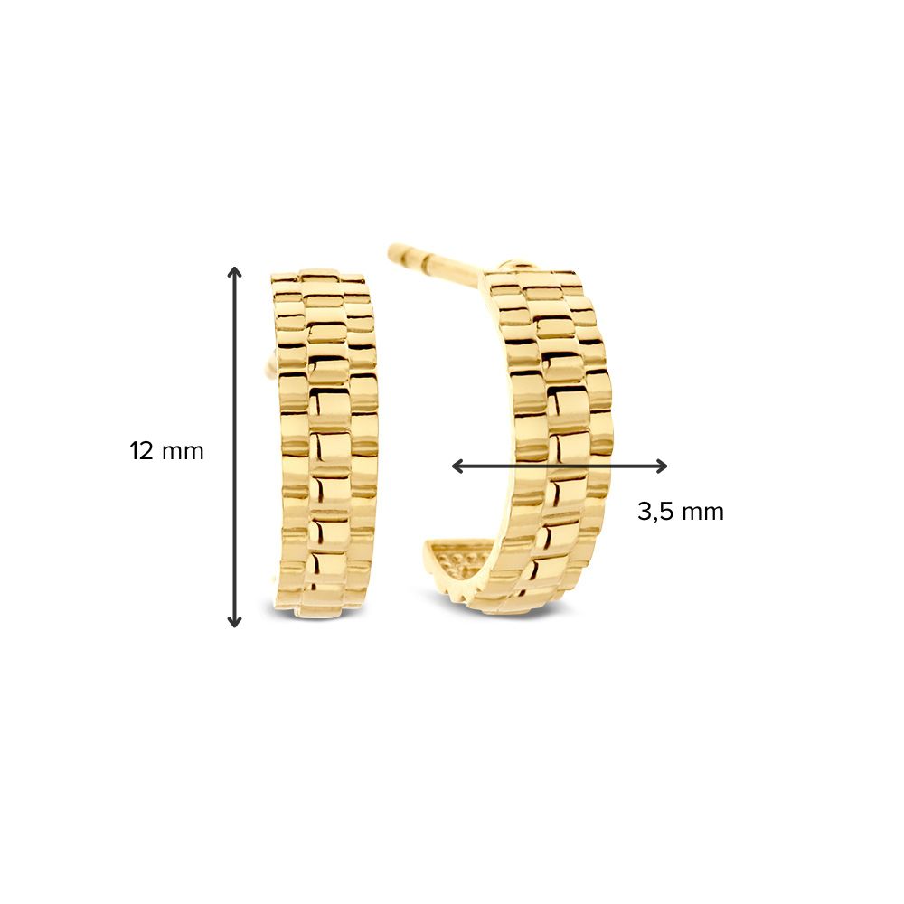 Boucles d'oreilles en or jaune avec 'mailles Rolex' – Boucles d'oreilles élégantes et raffinées - Van der Kooij