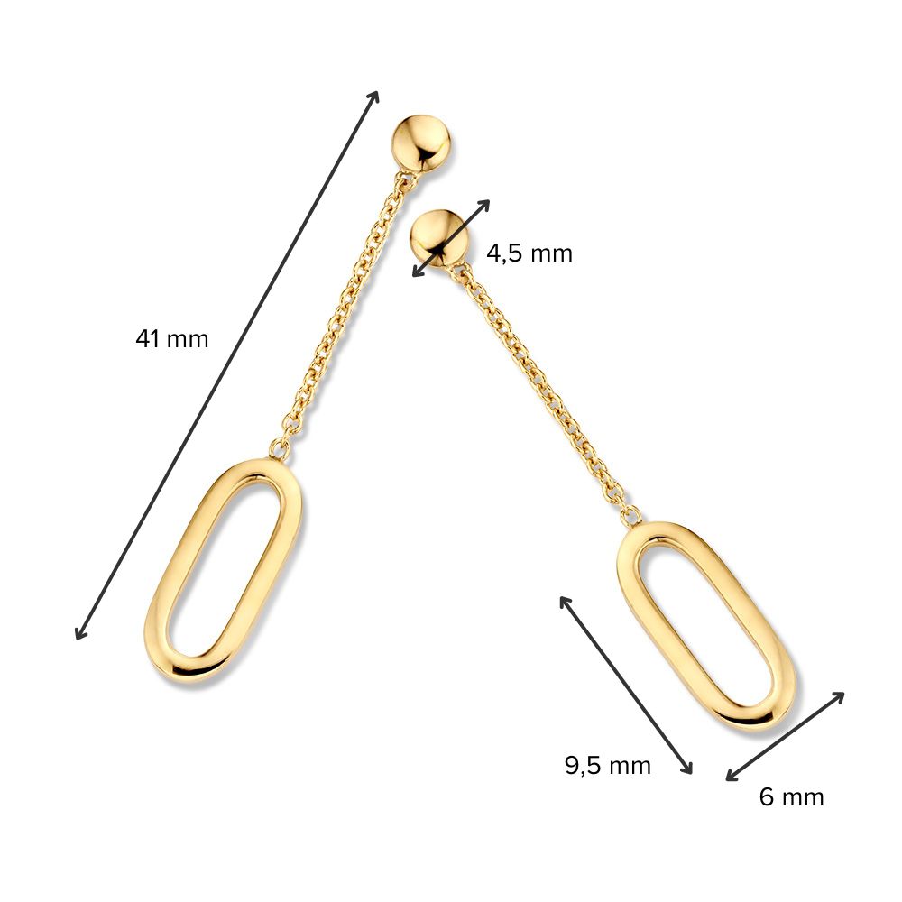 14K Geelgouden Oorstekers met Lange Aanhangers 40mm