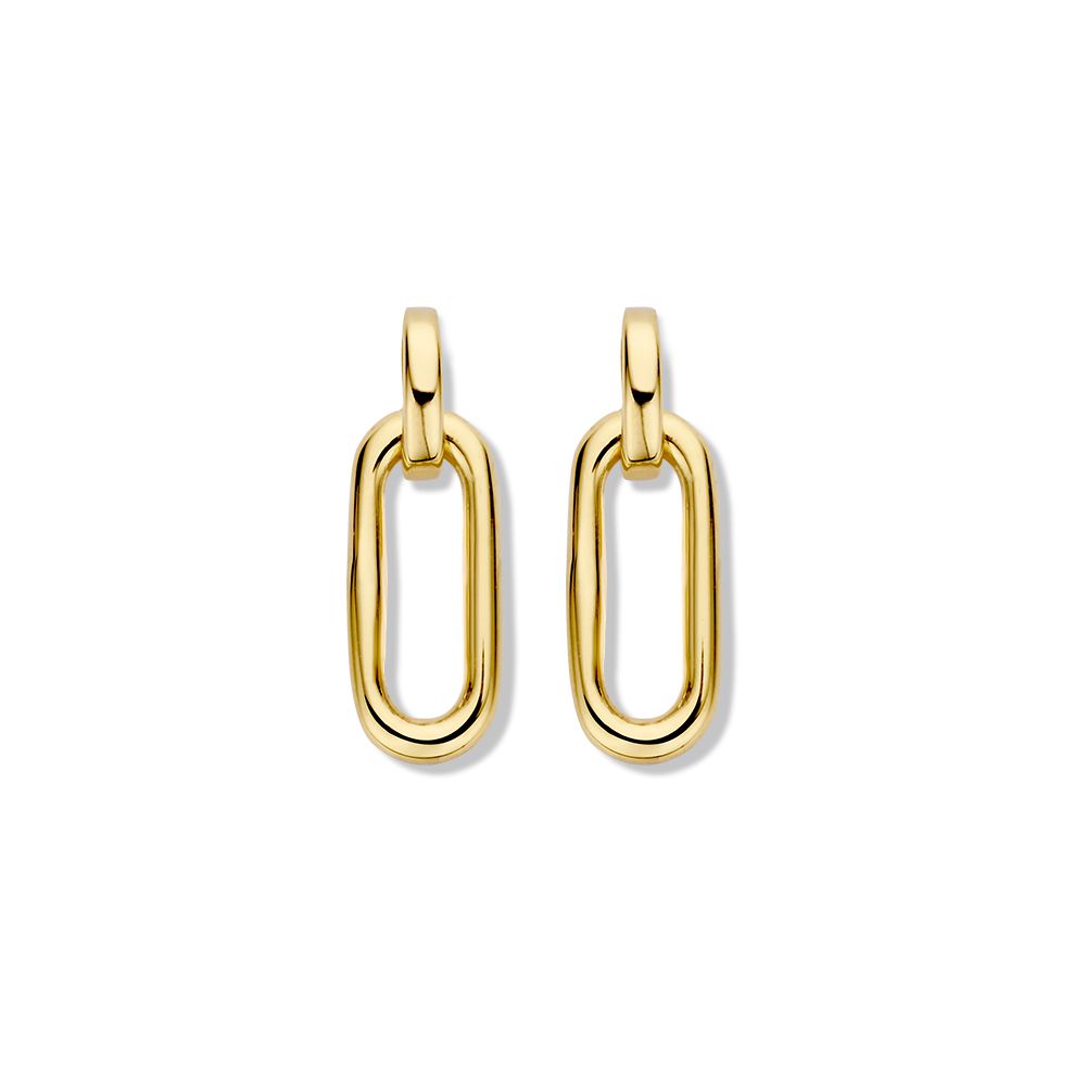 Boucles d'oreilles en or jaune 14K avec un design en forme de maillon de papier.