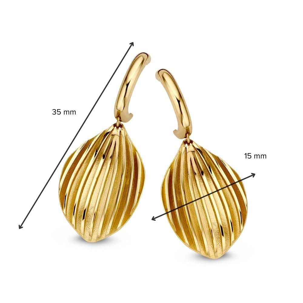 Boucles d'oreilles en or jaune avec pendentifs en forme de feuille – 14 carats or jaune, boucles d'oreilles élégantes pour femme