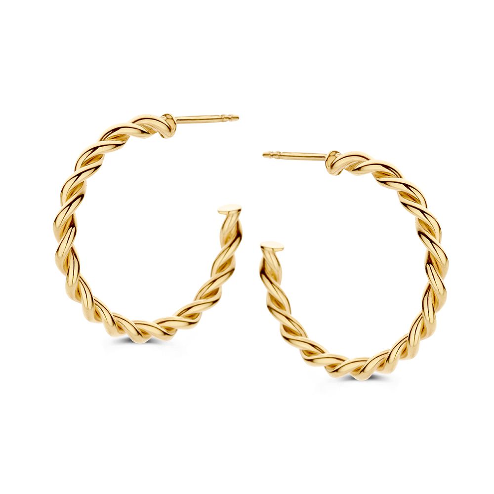Boucles d'oreilles en or jaune 14 carats avec un design torsadé.