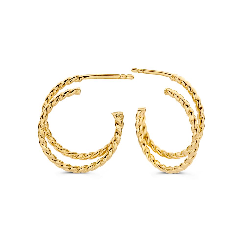 Créoles en or jaune avec double maille et finition torsadée en or 14 carats