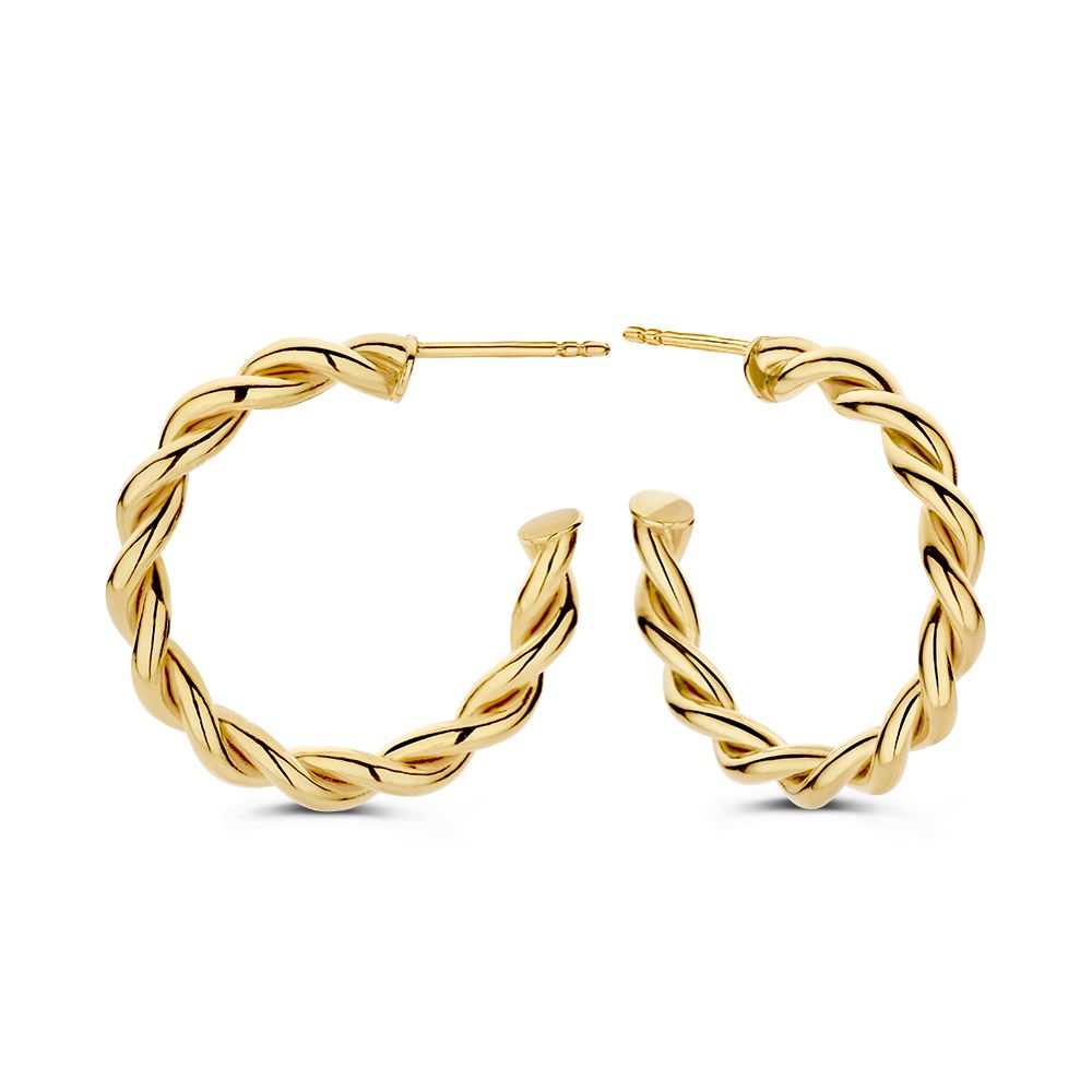 Créoles en or jaune avec bande torsadée en or 14 carats