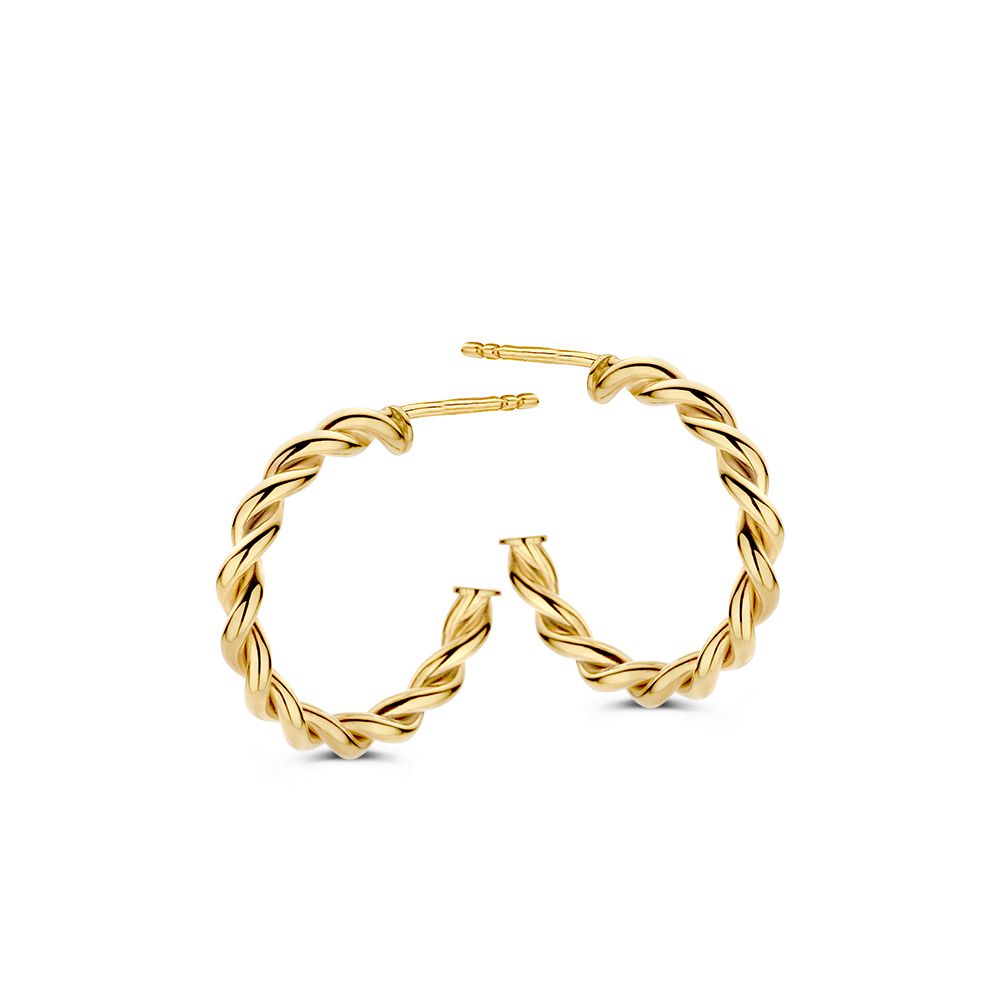 Boucles d'oreilles en or jaune 14 carats avec un design torsadé.