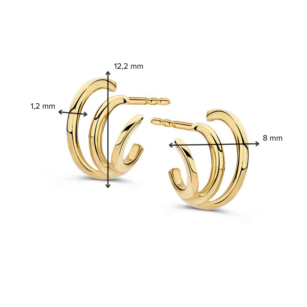 Puces d'oreilles en or jaune 14K – Trois bagues dans un seul design