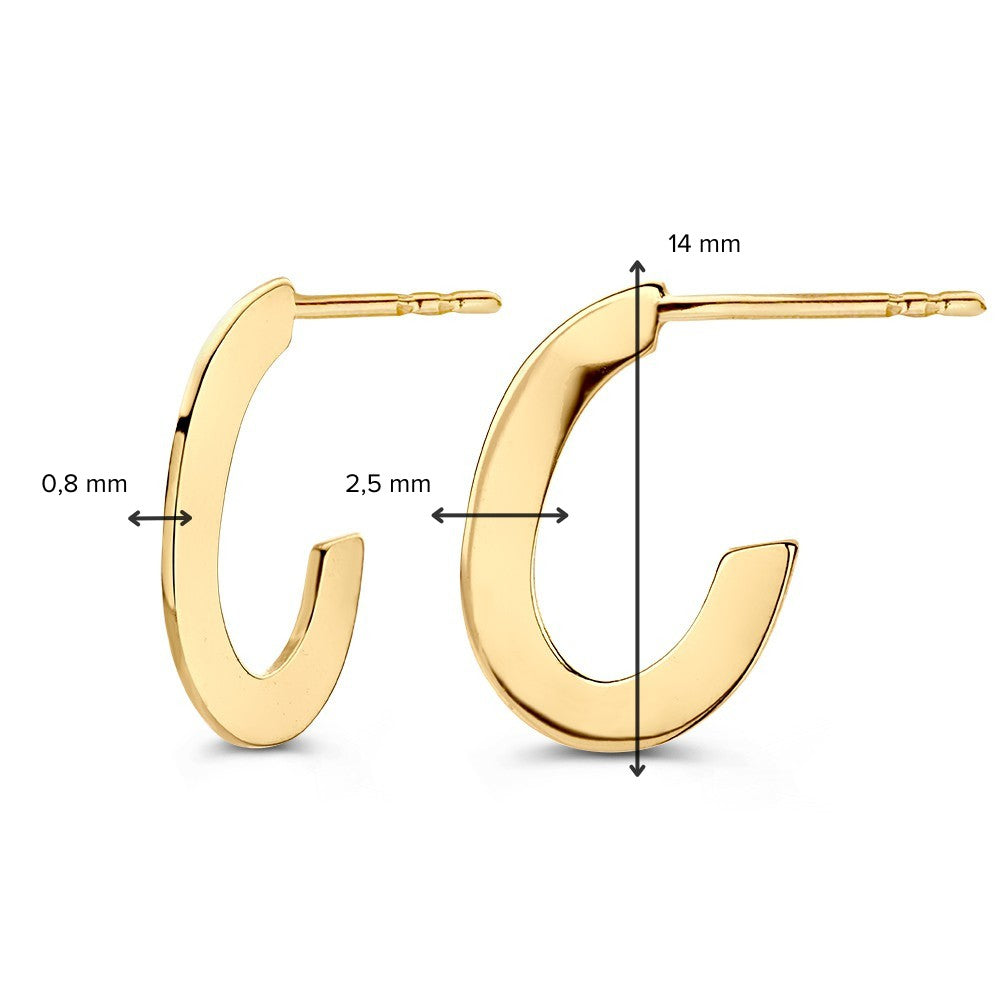 Créoles ovales en or jaune avec un design épuré et plat en or 14 carats