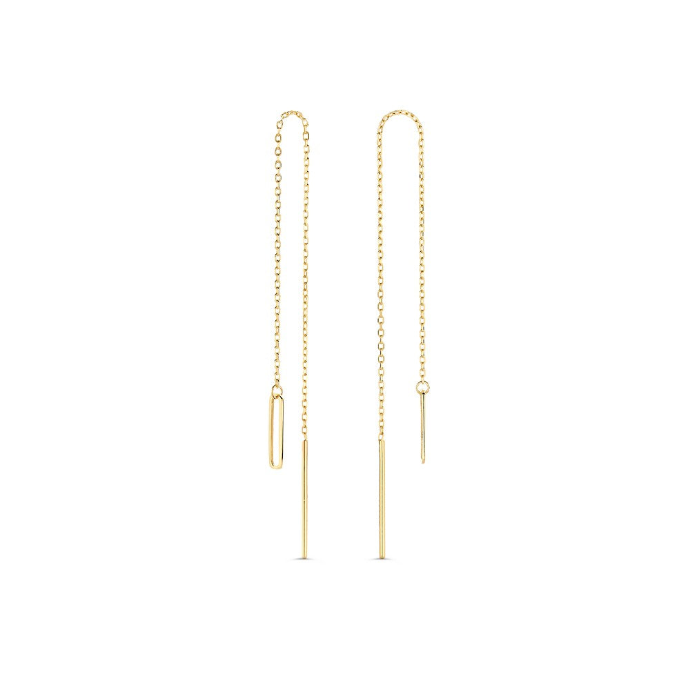 Boucles d'oreilles longues en or jaune 14 carats avec des pendentifs ovales.