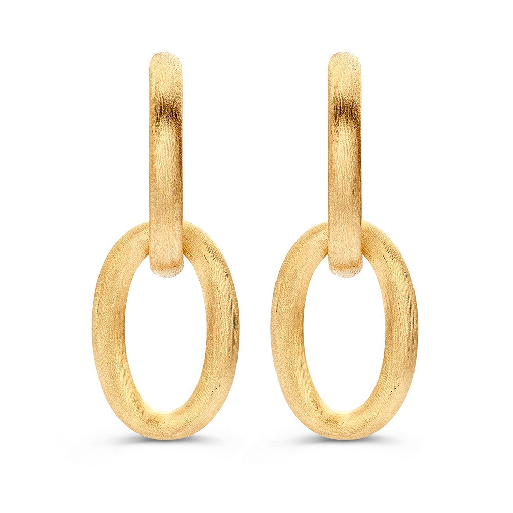 Boucles d'oreilles en or jaune, finition mate, de grande taille, en forme d'anneaux allongés.