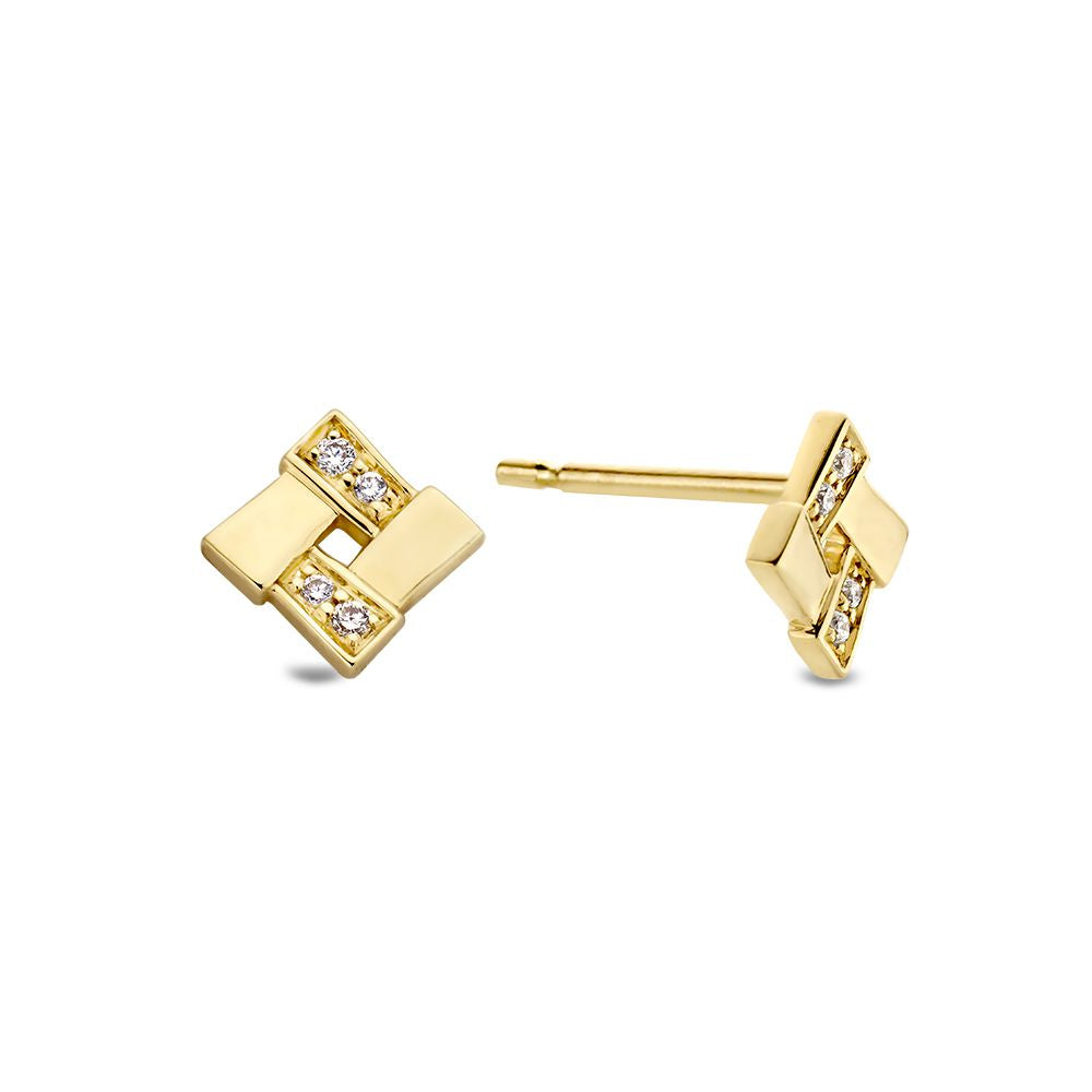 Puces d'oreilles en or jaune avec diamant en or 14 carats