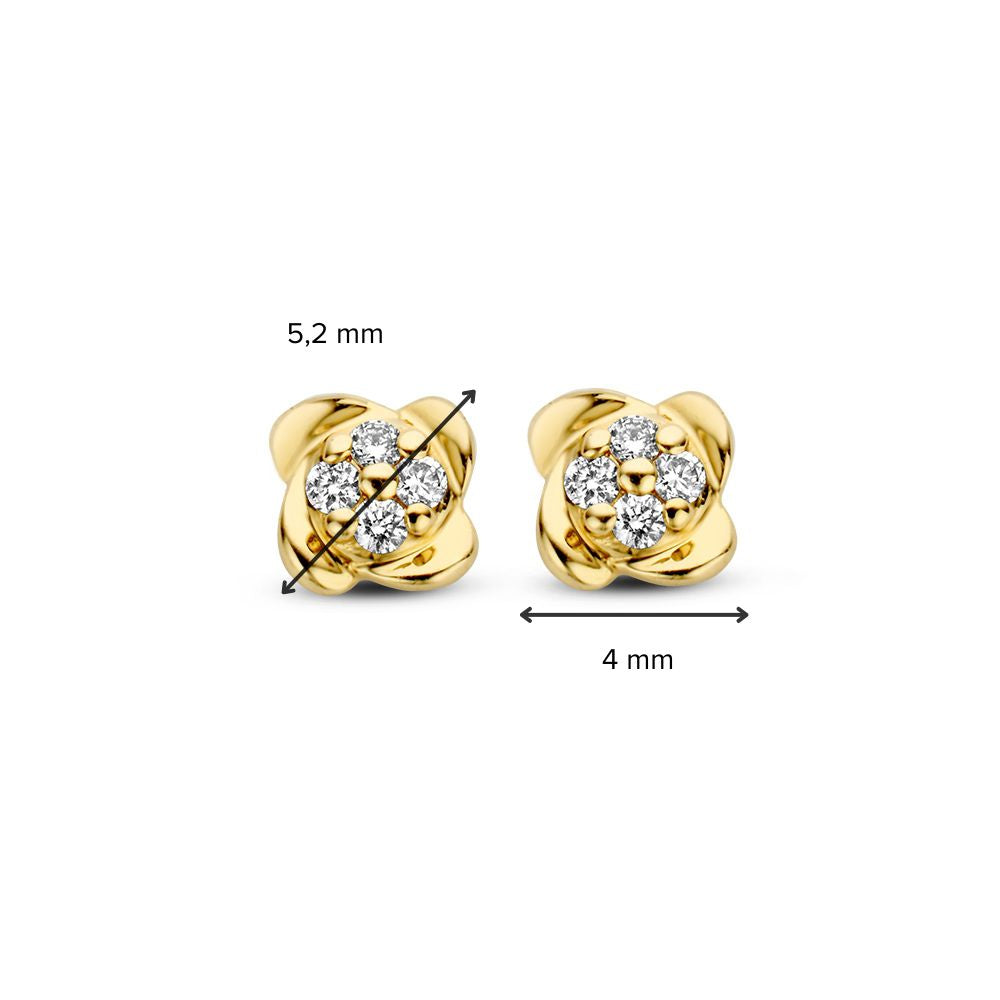 Puces d'oreilles en or jaune en design floral avec diamants en or 14 carats