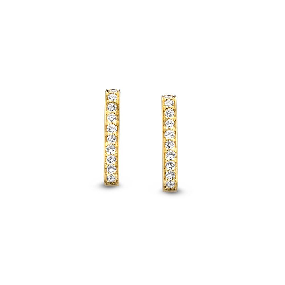 Boucles d'oreilles en or jaune 14 carats, en forme de barres, ornées de diamants.