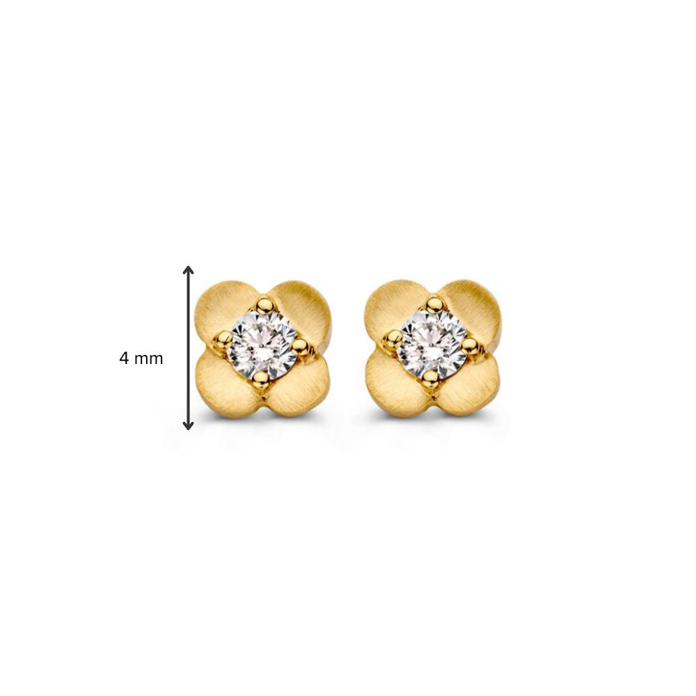 Puces d'oreilles en or jaune en forme de fleur avec diamant en or 14 carats