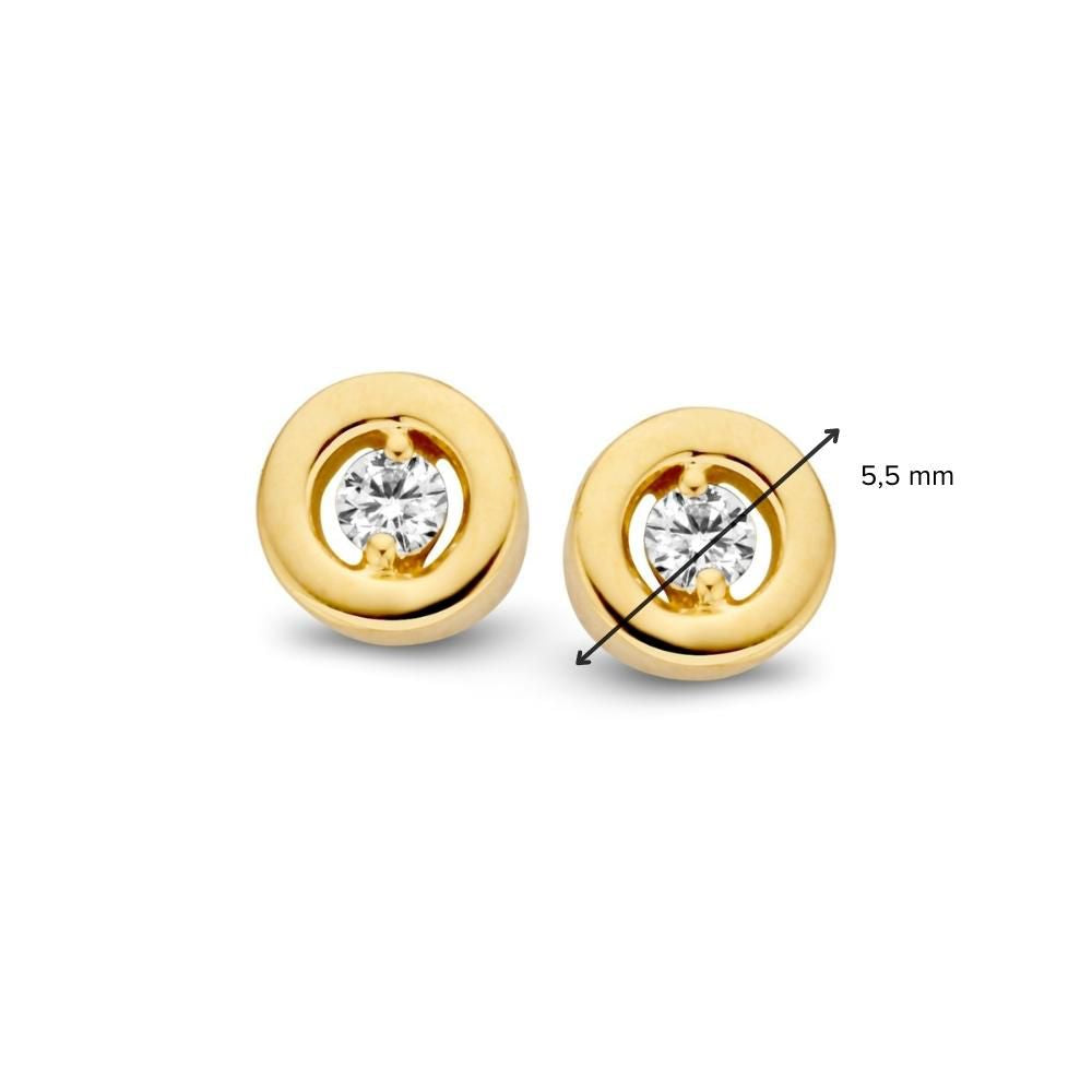 Boucles d'oreilles en or jaune avec diamant dans un sertissage moderne – 14 carats d'or