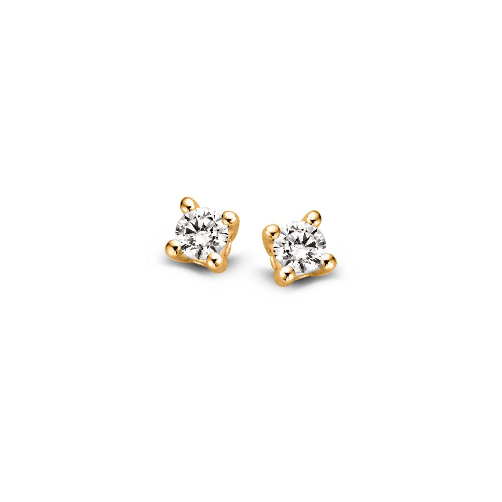Boucles d'oreilles en or jaune avec deux diamants de 0,05 carat chacun.