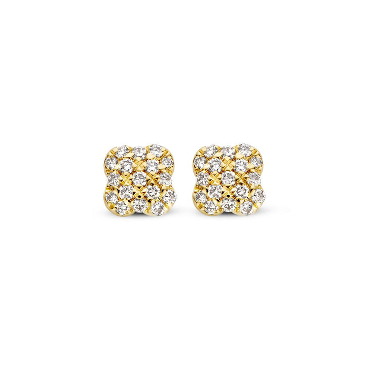 Geelgouden Oorstekers in Bloemvorm met Diamant van 0,11 crt.