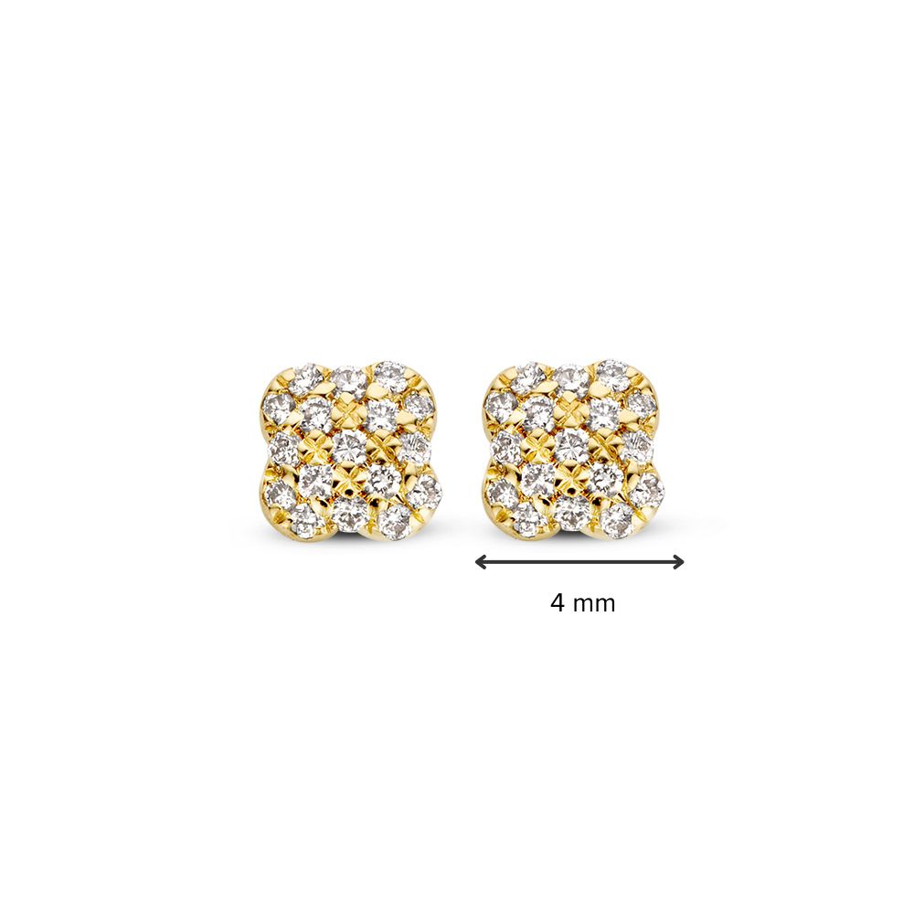 Puces d'oreilles en or jaune en forme de fleur avec diamant de 0,11 crt.