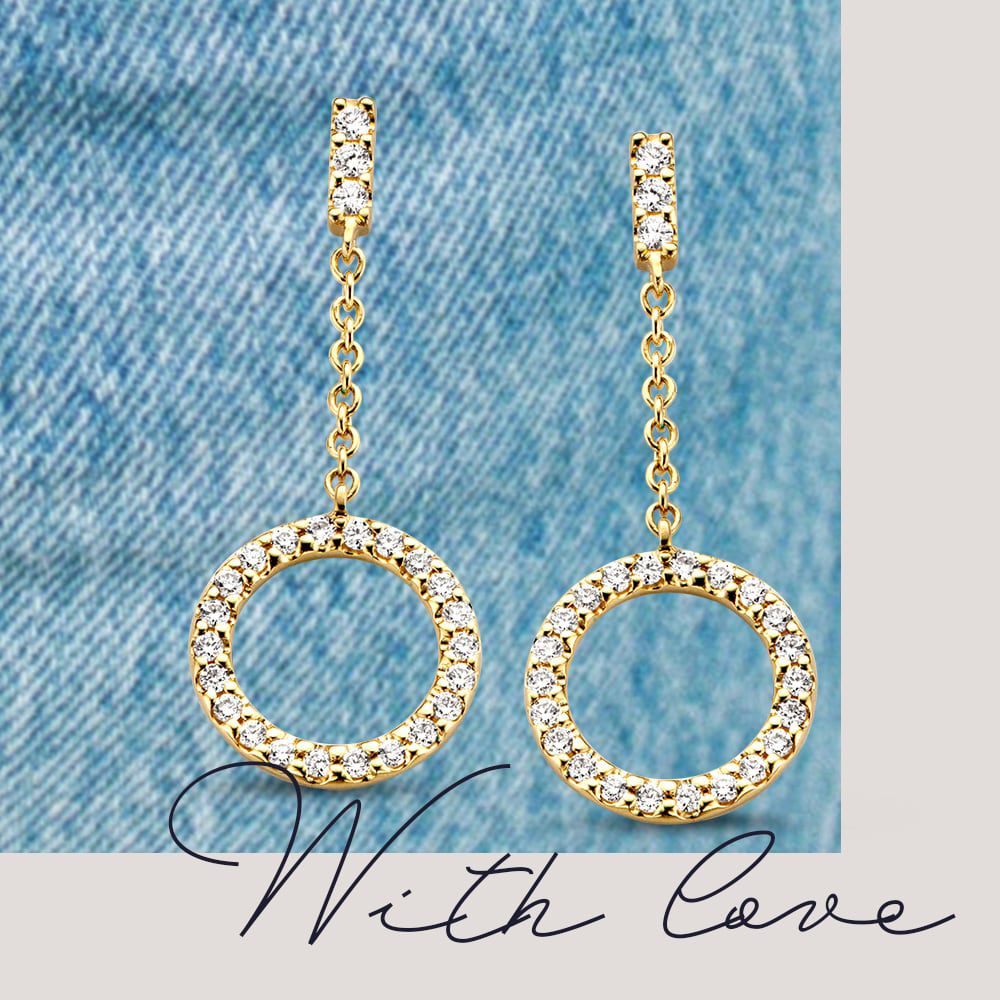Puces d'oreilles en or jaune avec pendentifs en diamant de 0,12 crt