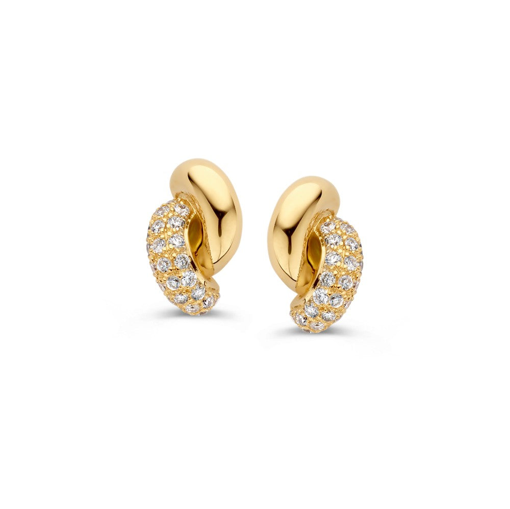 Boucles d'oreilles en or jaune avec des diamants, forme de nœud, 0,15 ct.