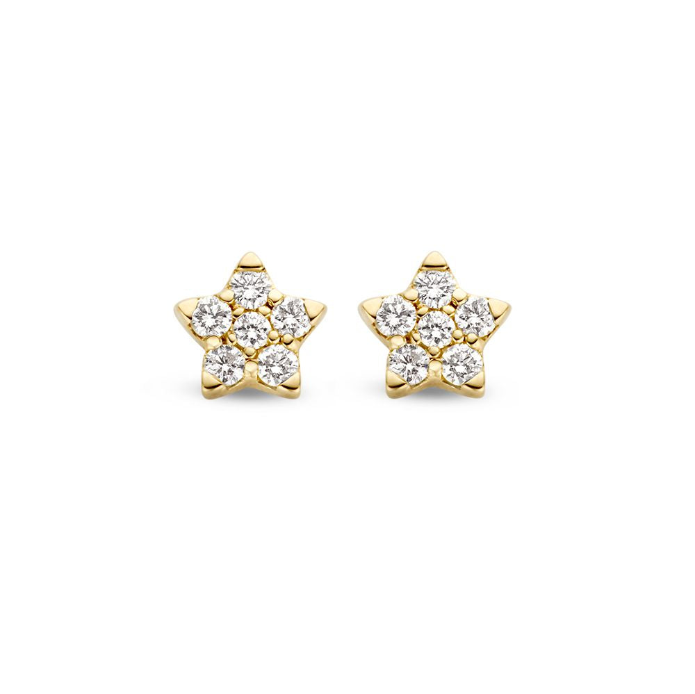 Boucles d'oreilles en or jaune en forme d'étoile avec des diamants de 0,16 ct.