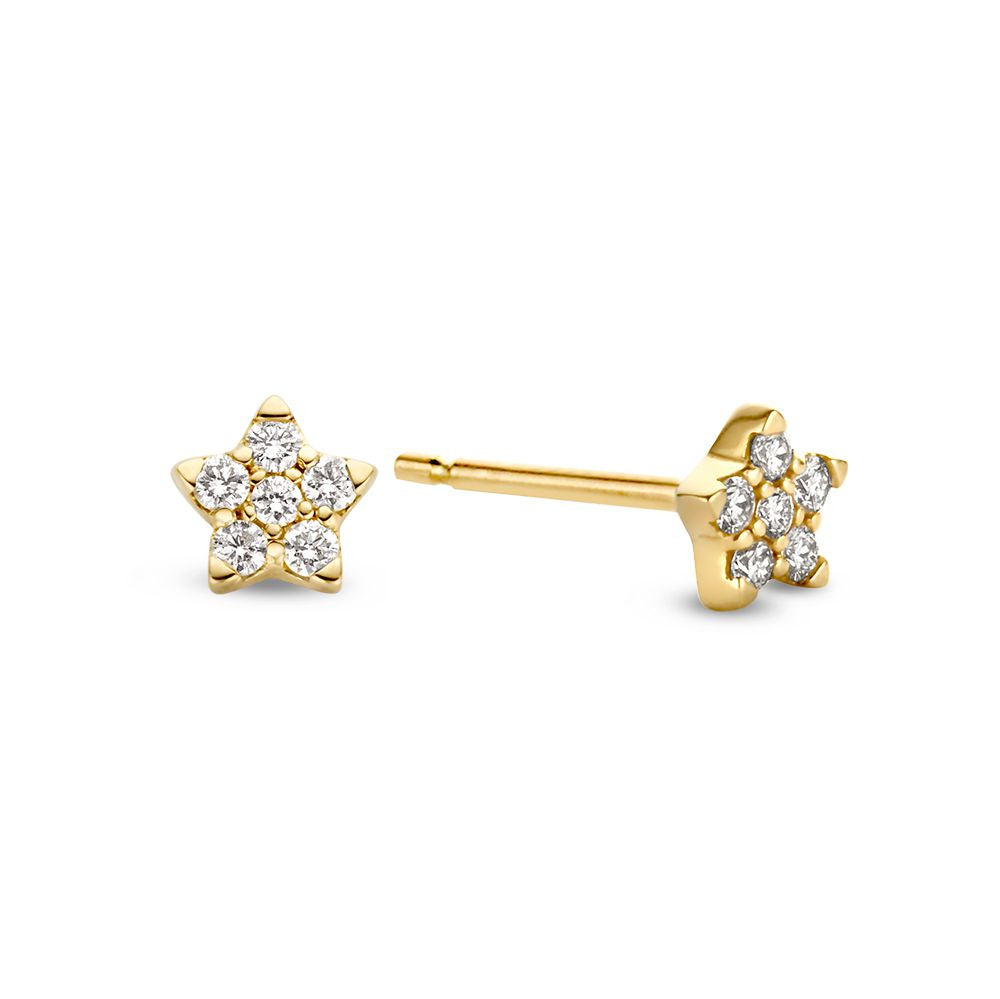 Superbes Puces d'oreilles en Or jaune en forme d'étoile avec Diamant de 0,16 crt
