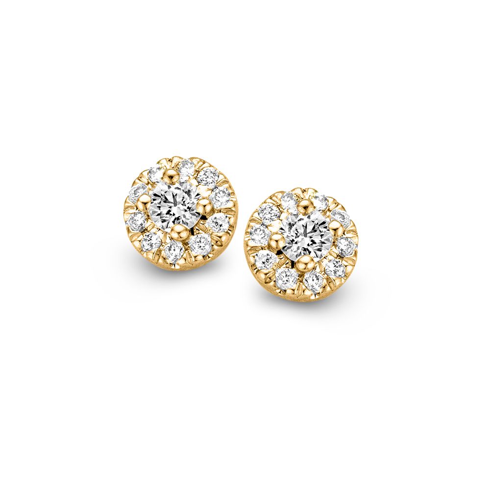 Boucles d'oreilles en or jaune en sertissage entourage avec un diamant de 0,17 ct.