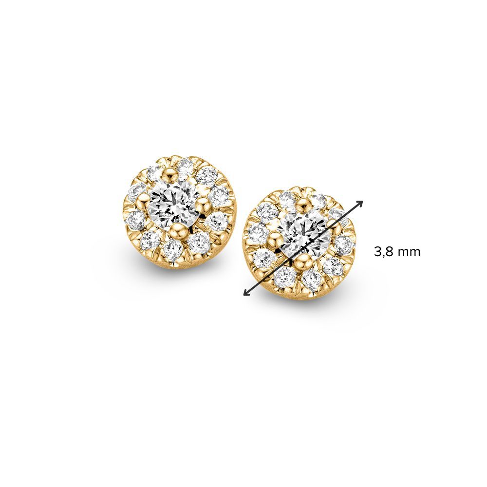 Puces d'oreilles en or jaune en sertissage entourage avec diamant de 0,17 ct