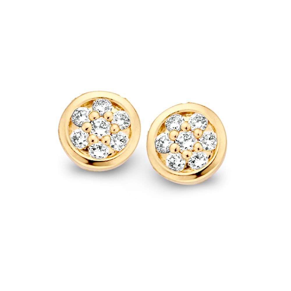 Boucles d'oreilles en or jaune avec des diamants de 0,18 ct, en forme ronde et élégante.