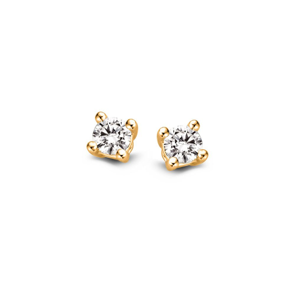 Boucles d'oreilles en or jaune avec deux diamants de 0,10 ct, design raffiné et intemporel.