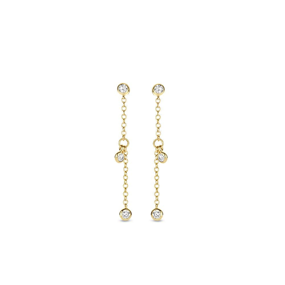 Boucles d'oreilles pendantes en or jaune avec des diamants dansants de 0,24 crt.