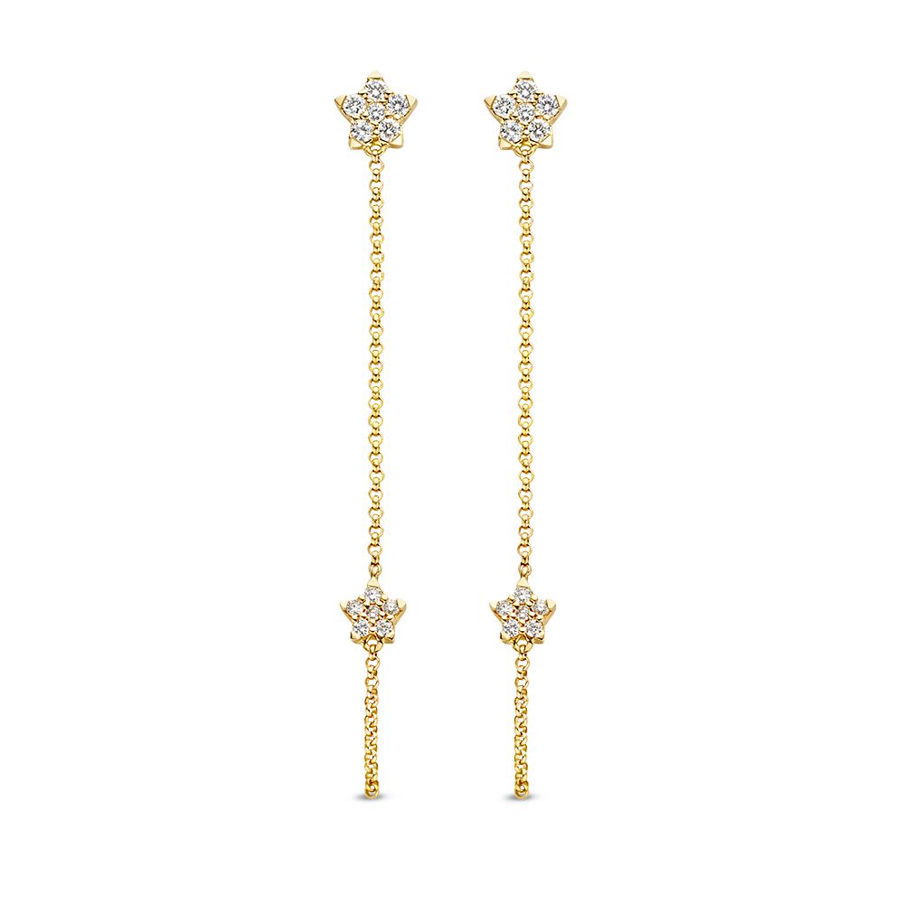 Boucles d'oreilles en or jaune avec des étoiles pendantes et des diamants de 0,24 crt.