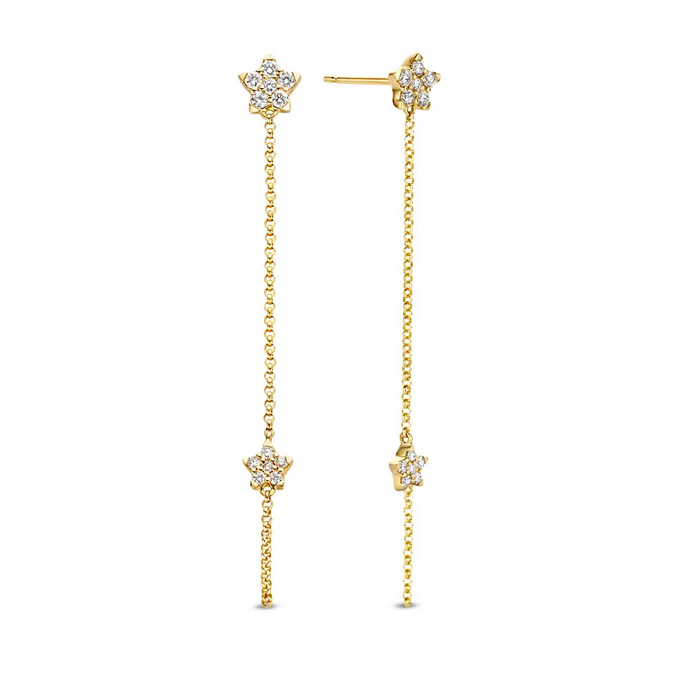 Boucles d'oreilles en or jaune ludiques avec étoiles filantes et diamants de 0,24 crt