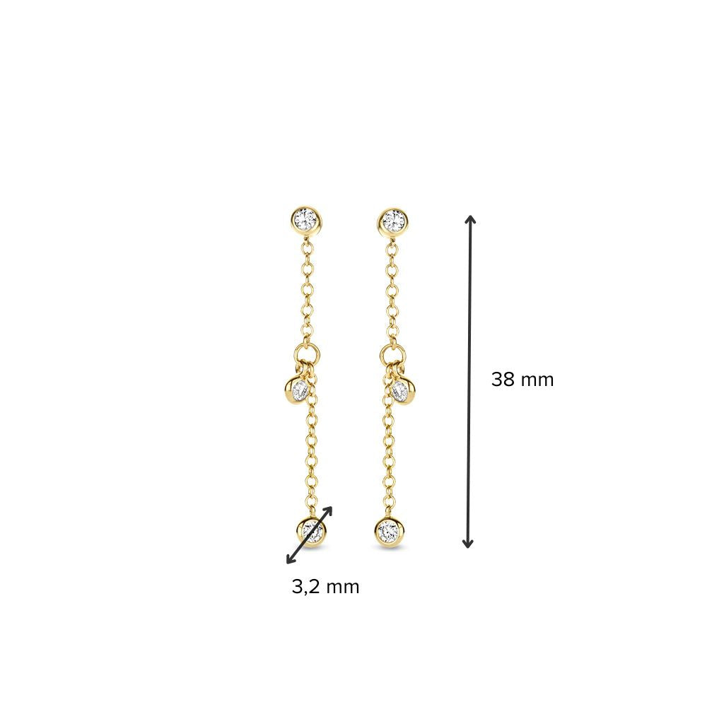 Superbes Boucles d'oreilles Pendantes en Or Jaune avec Diamants Dansants de 0,24 crt.