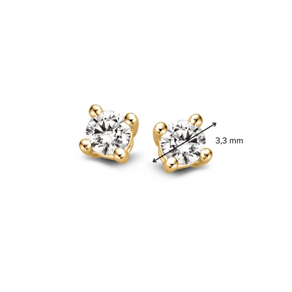 Puces d'oreilles en or jaune avec 2 diamants de 0,16 crt.