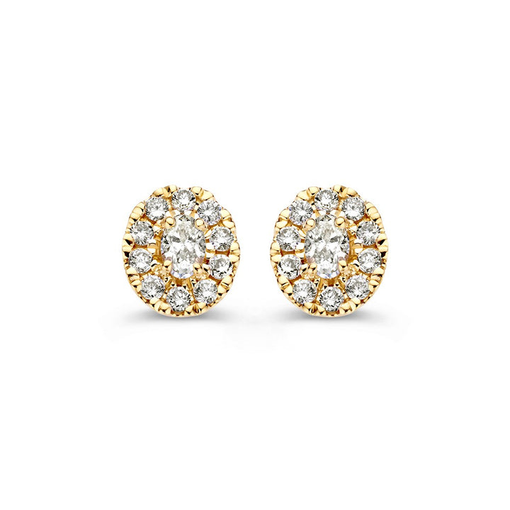 14k Yellow Gold Diamond Halo Stud Earrings with Oval-Cut Center Stone